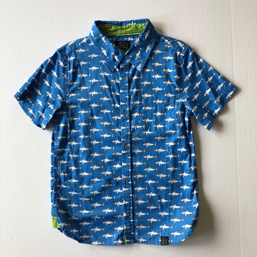 TukTuk Mako Sharks in Blue Short Sleeve Button Down Shirt